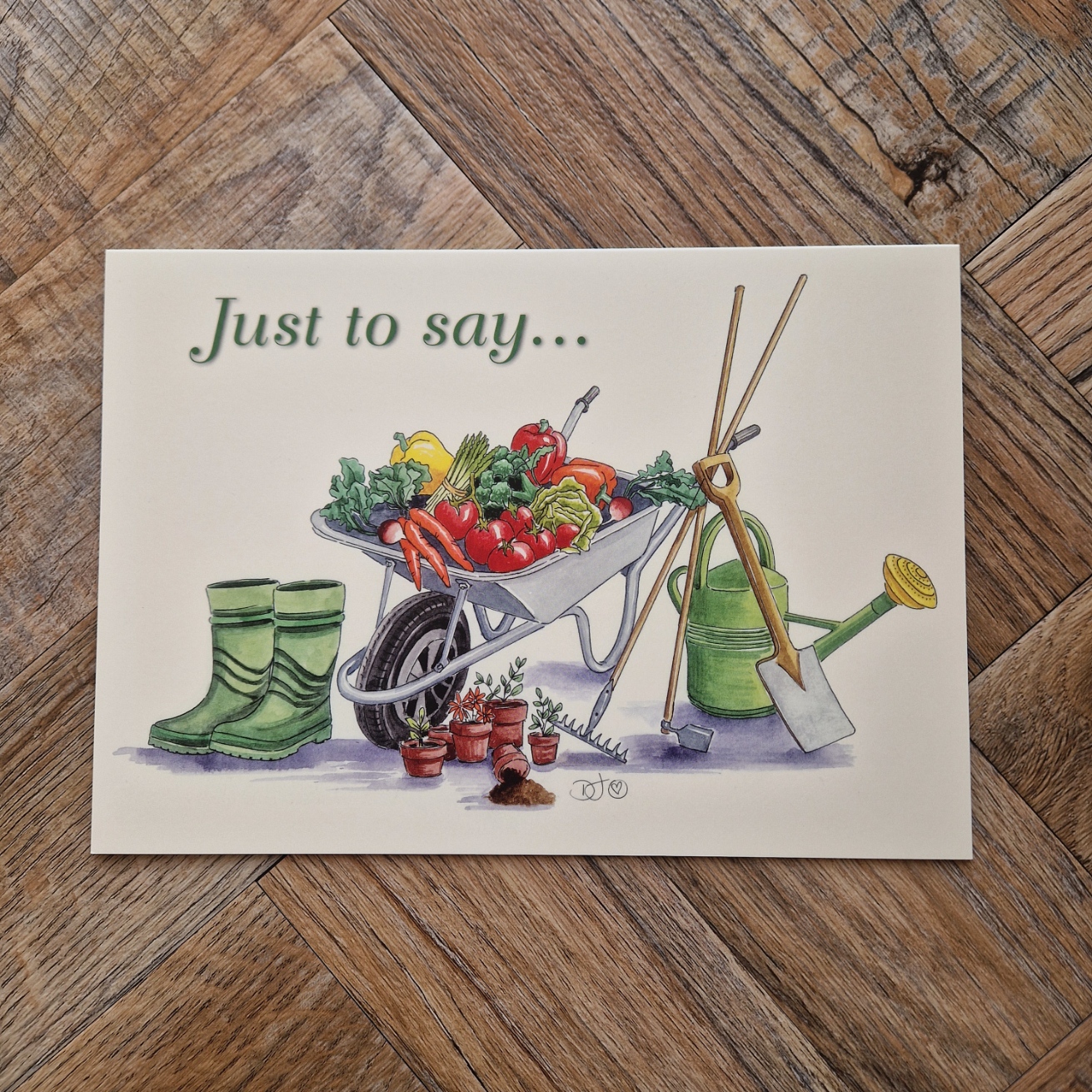 Garden Implements and Wheelbarrow of Produce Blank Greetings Card