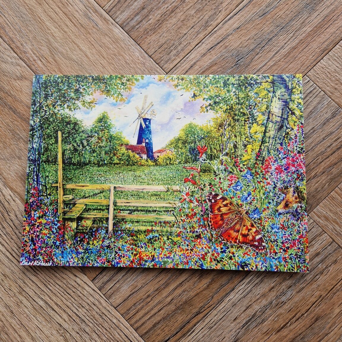 Windmill floral scenic 'Just to Say' Greetings Card