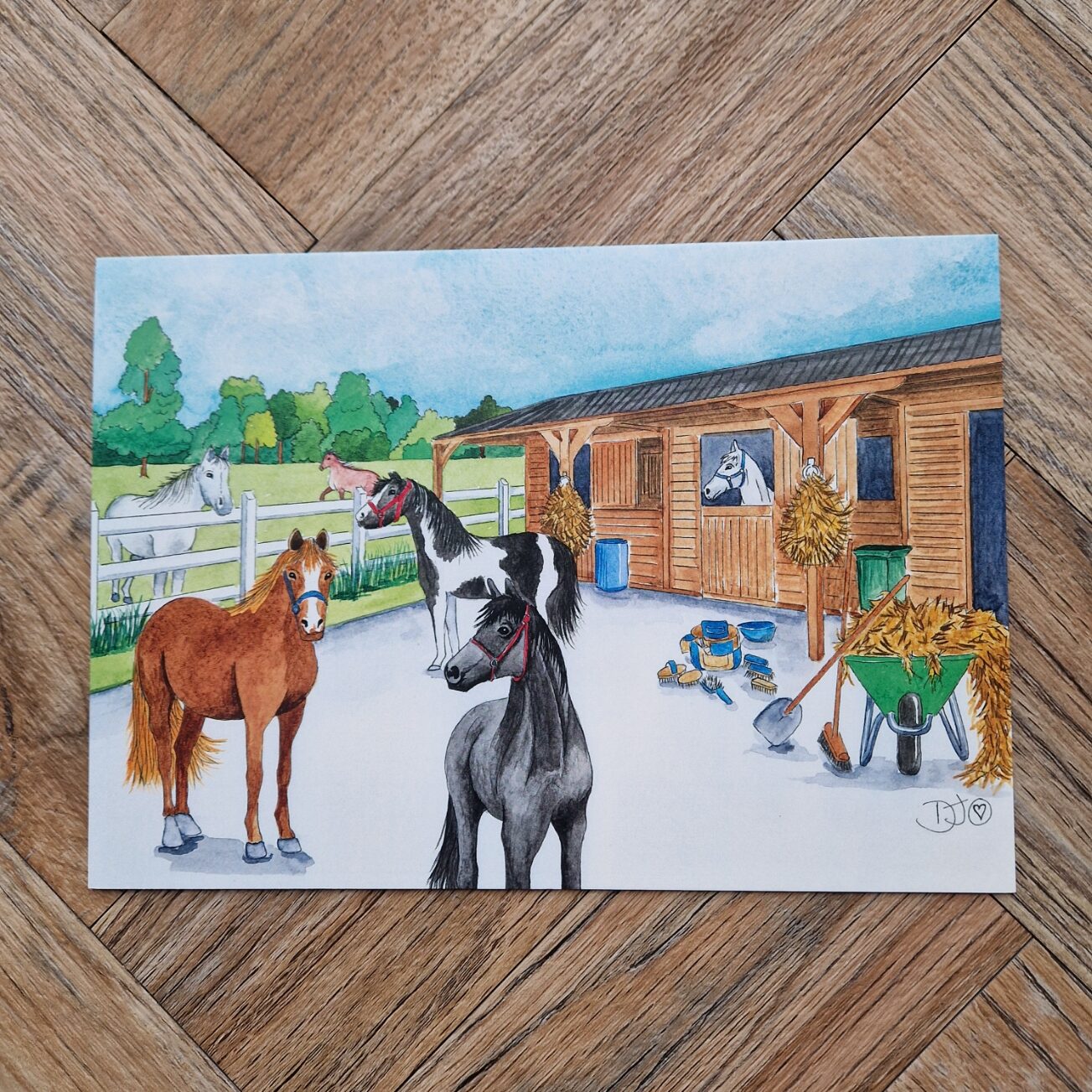 Horses in the Stable Yard Greetings Card