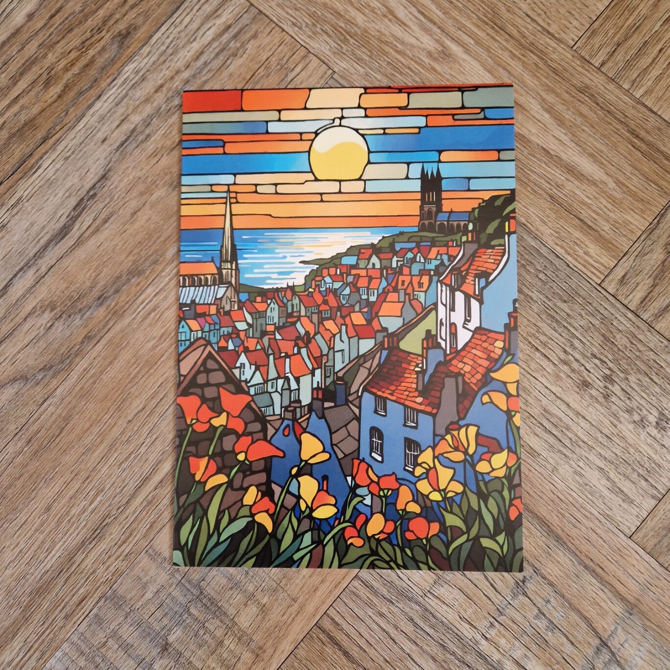 Sunset Over the Harbour Blank Greetings Card